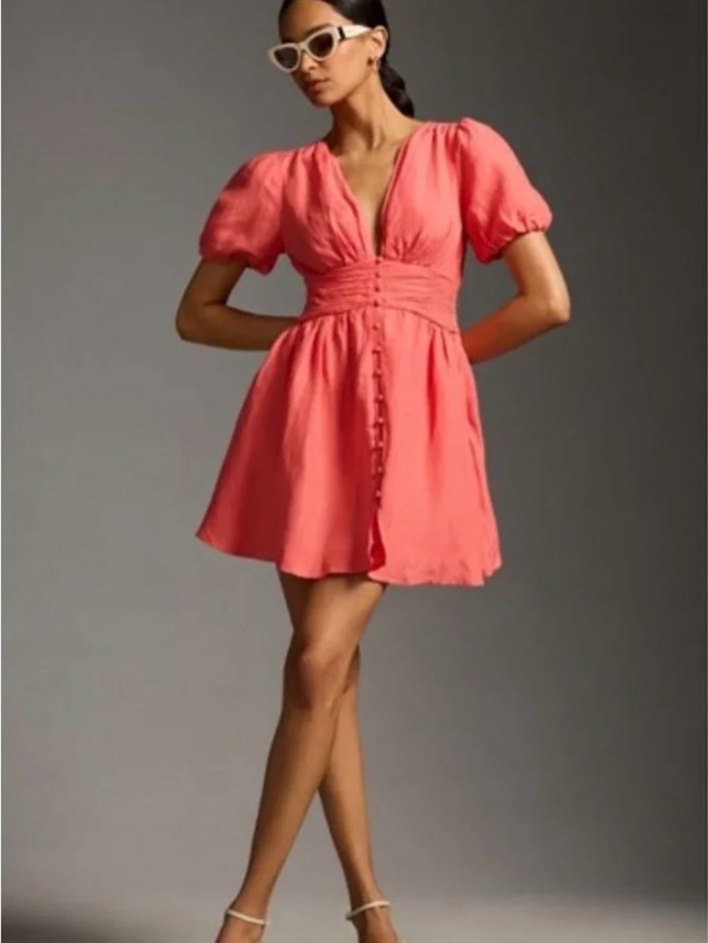 Anthropologie Katerina Button-Front Linen Mini Dress